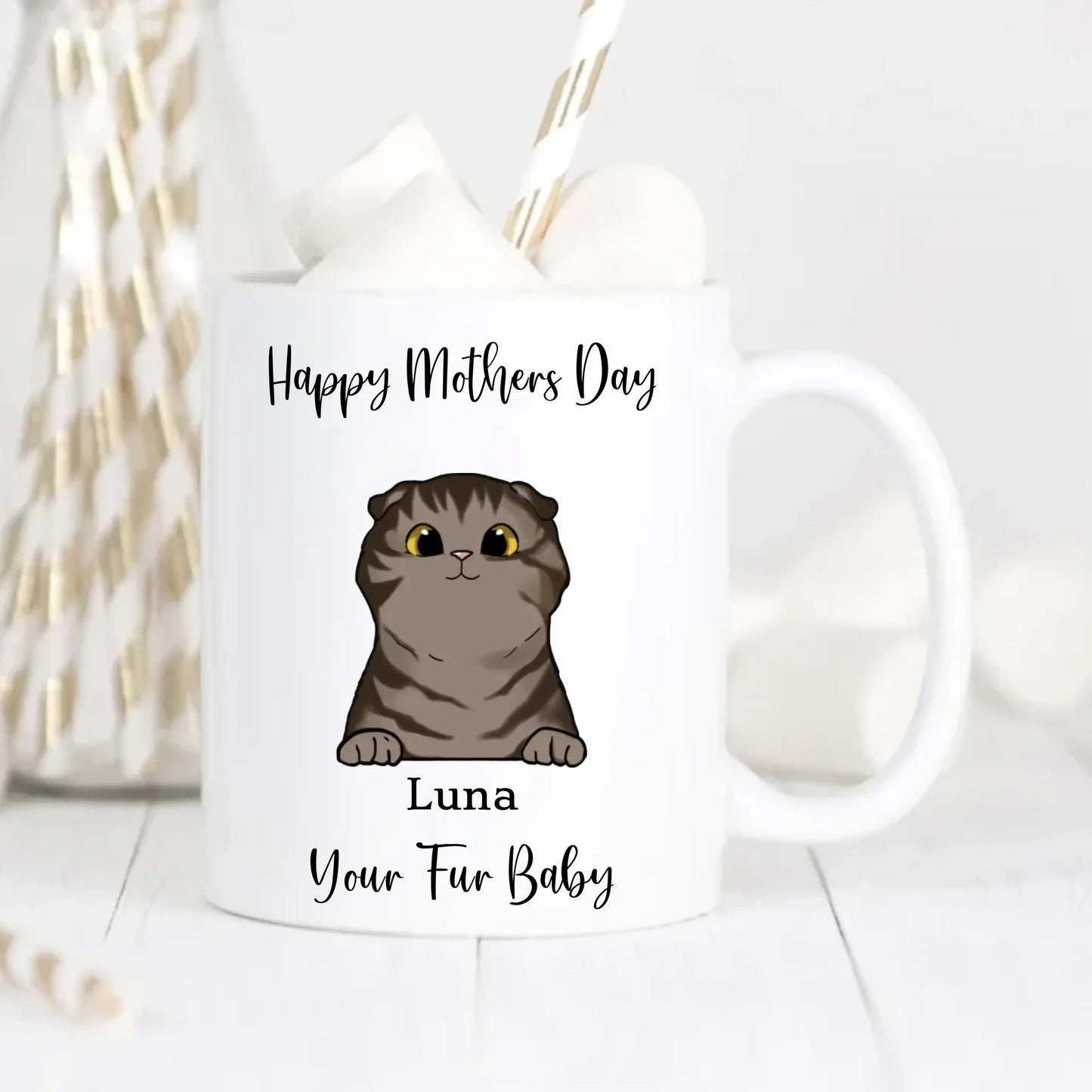Personalised Happy Mothers Day Cat Mug