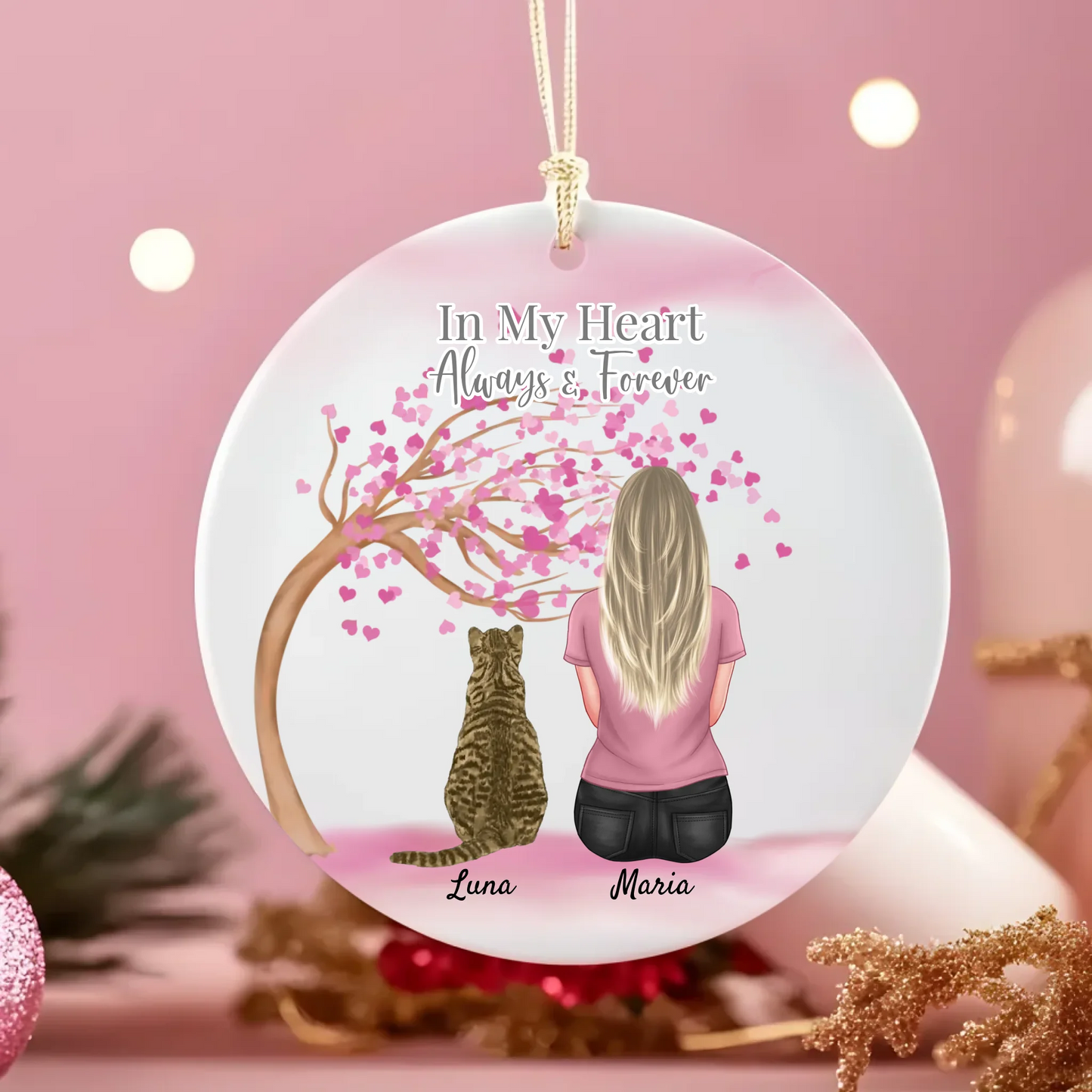 In My Heart Always & Forever Personalised Round Hanging Ceramic