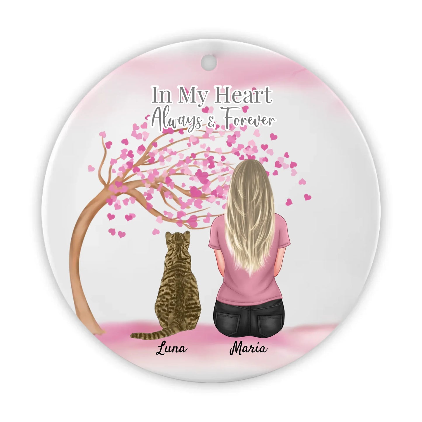 In My Heart Always & Forever Personalised Round Hanging Ceramic