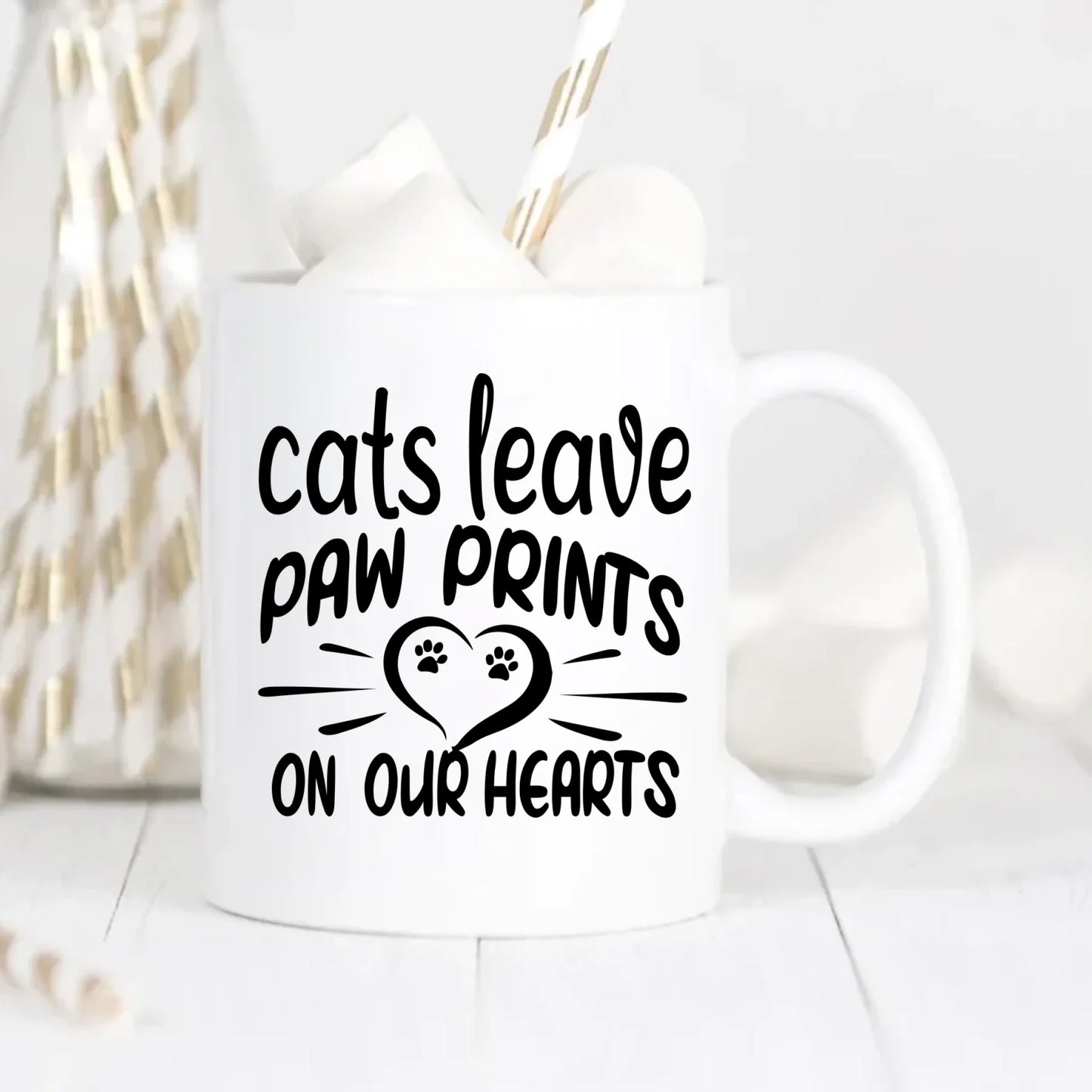 Cats Leave Paw Prints on Our Hearts Personalised Mug
