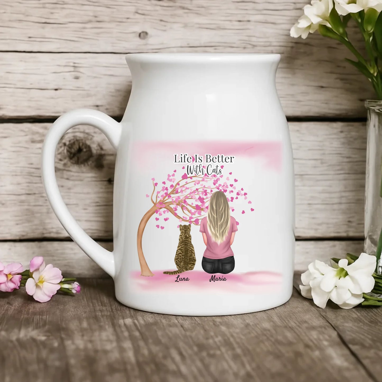 Personalised Life Is Better With Cats Milk Jug Style Vase