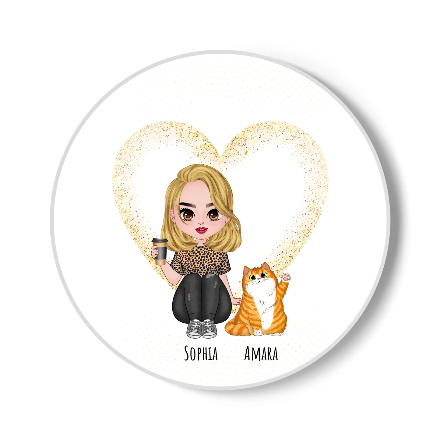 Cat Mum with Heart Personalised Coaster