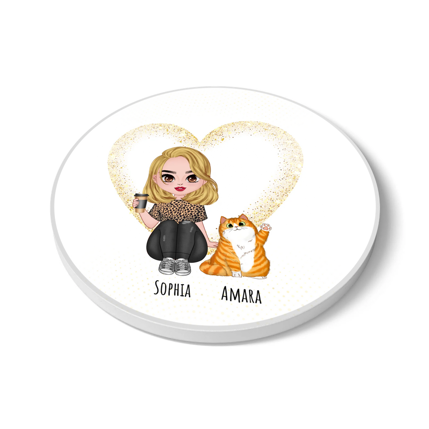 Cat Mum with Heart Personalised Coaster