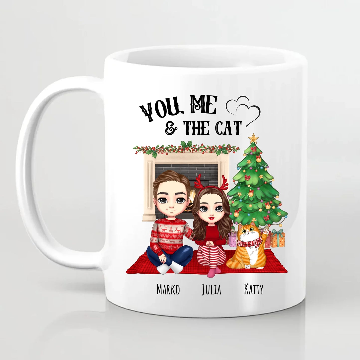 You Me & the Cats - Personalized Christmas Mug
