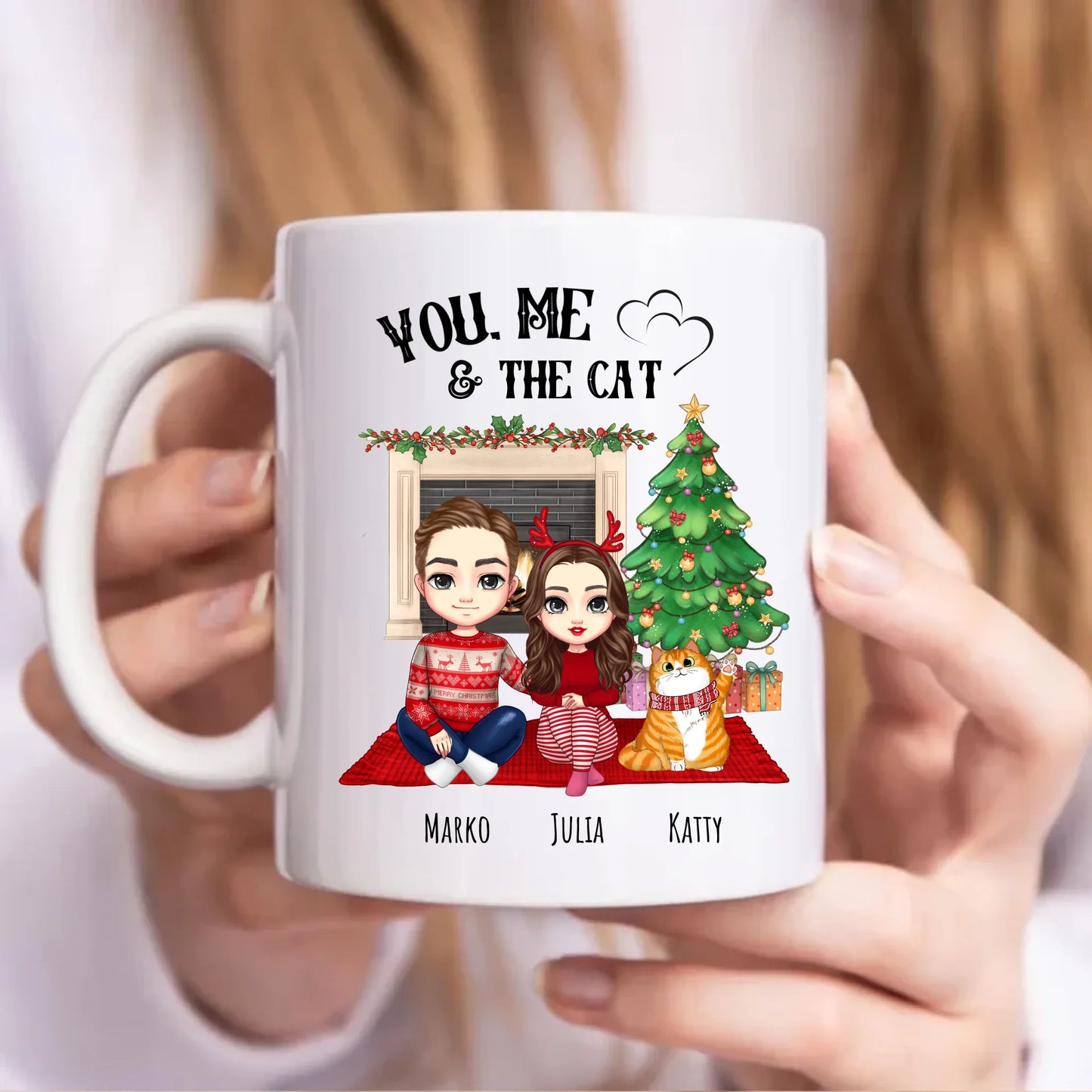 You Me & the Cats - Personalized Christmas Mug