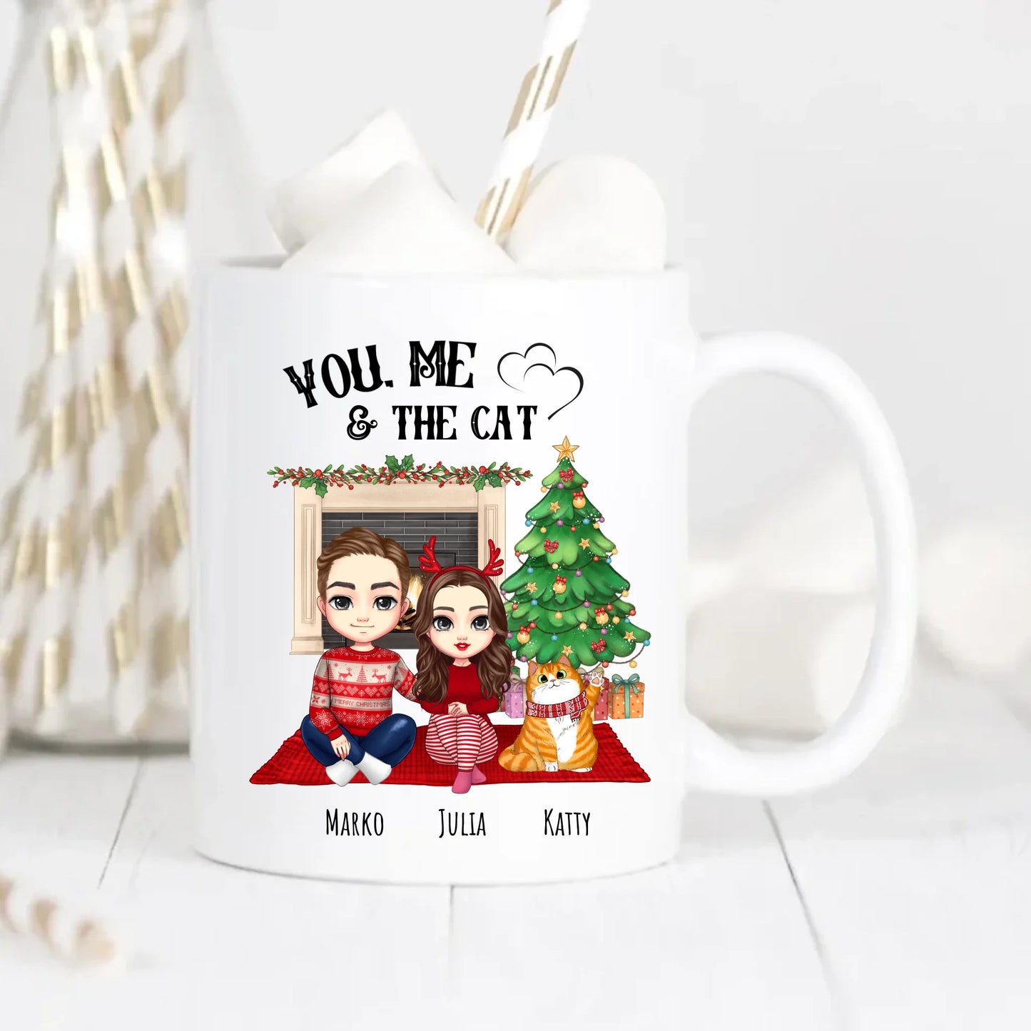 You Me & the Cats - Personalized Christmas Mug