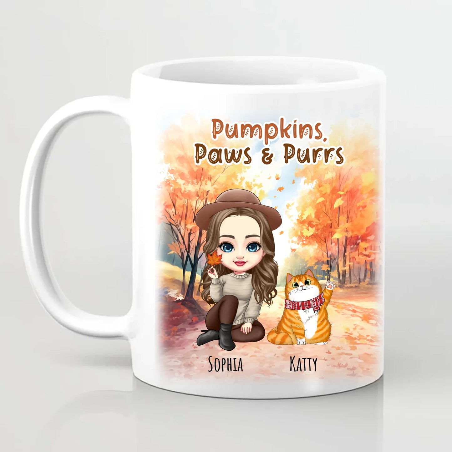 Pumpkins, Paws & Purrs Personalised Cat Mug