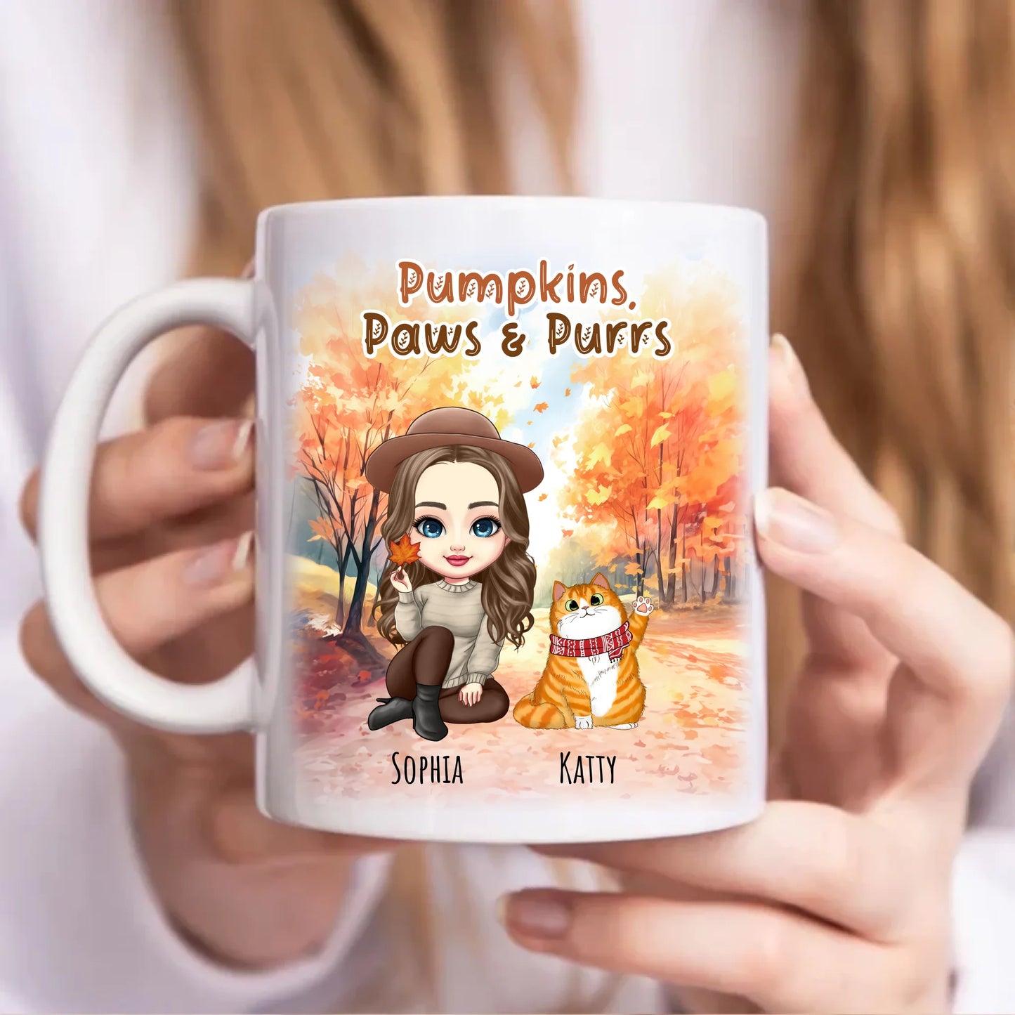 Pumpkins, Paws & Purrs Personalised Cat Mug