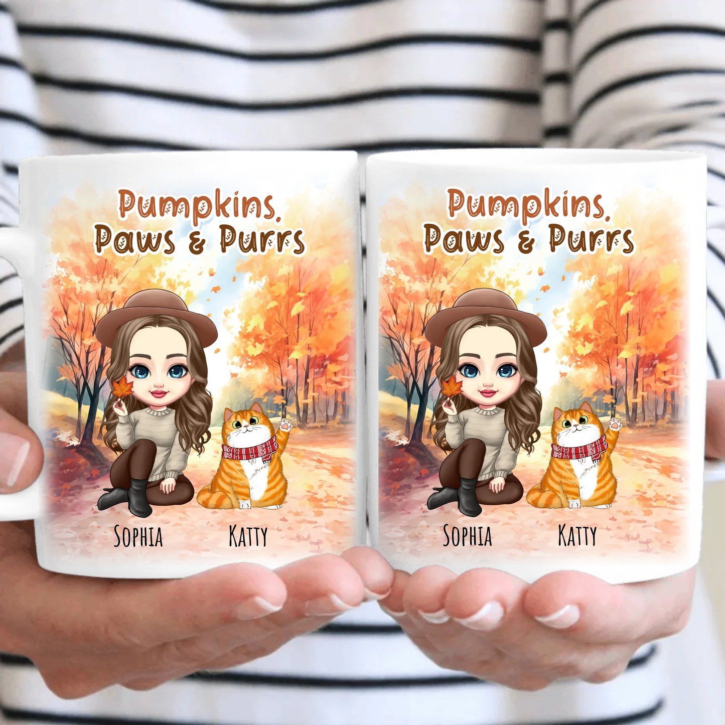 Pumpkins, Paws & Purrs Personalised Cat Mug