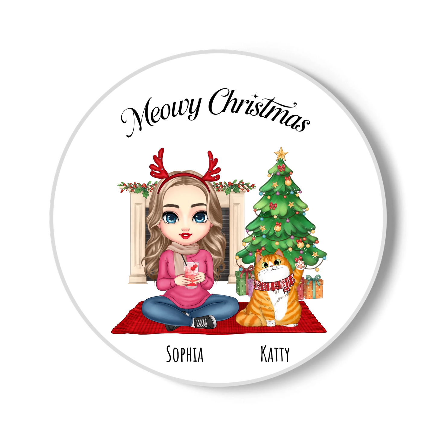 Meowy Christmas Personalised Coaster