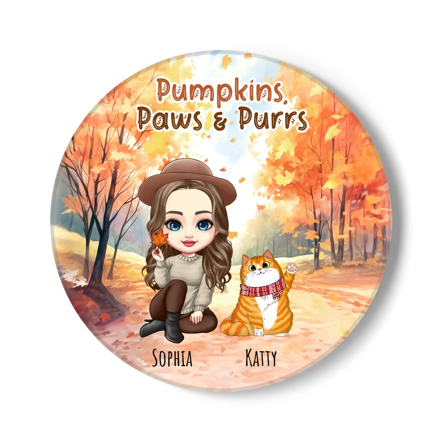 Pumpkins, Paws & Purrs Personalised Cat Coaster