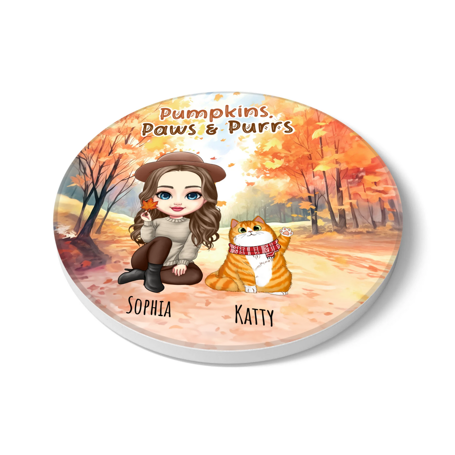 Pumpkins, Paws & Purrs Personalised Cat Coaster