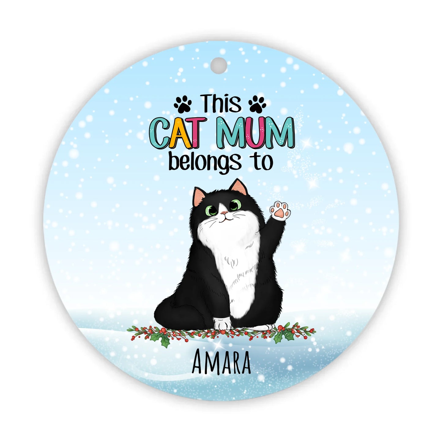 Christmas This Cat Mum Belongs To Personalised Ceramic Hanging Round Ornament