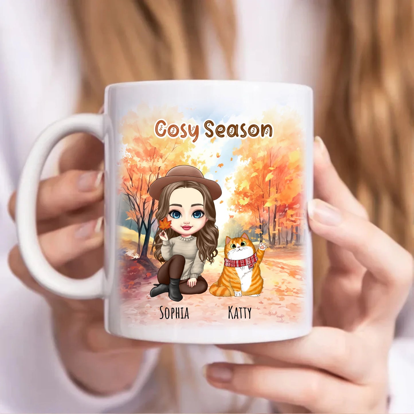 Cosy Season Autumn Personalised Cat Mug