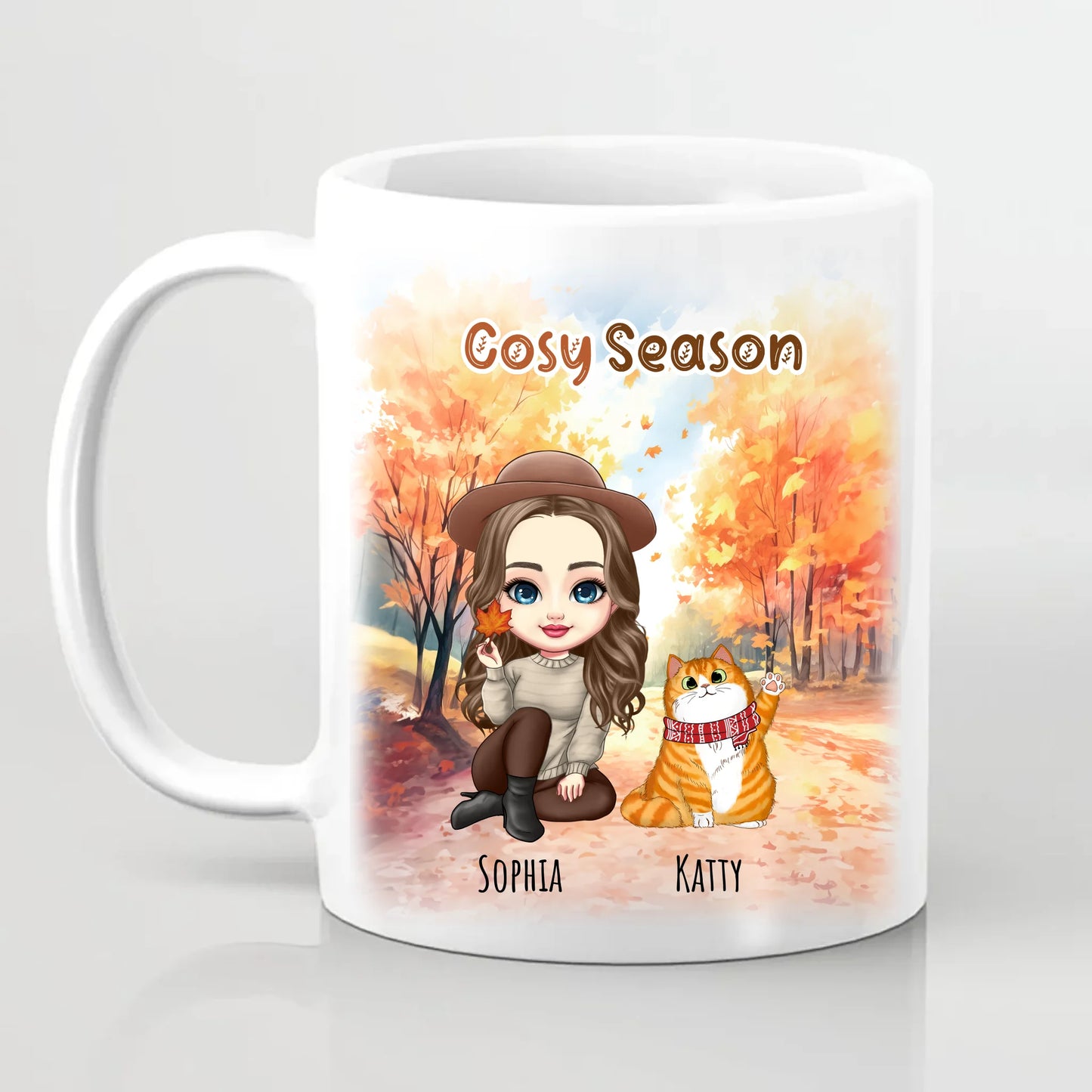 Cosy Season Autumn Personalised Cat Mug