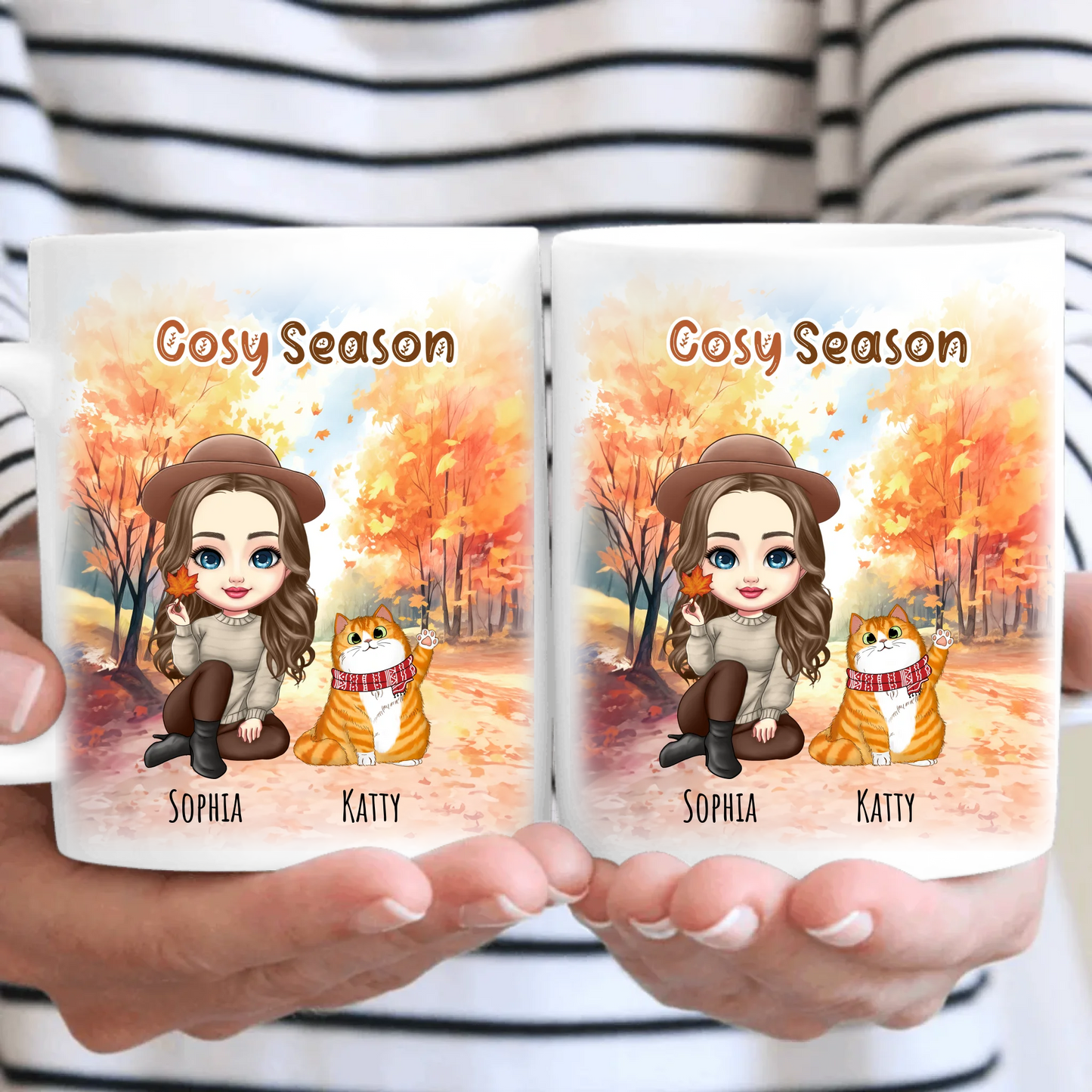 Cosy Season Autumn Personalised Cat Mug