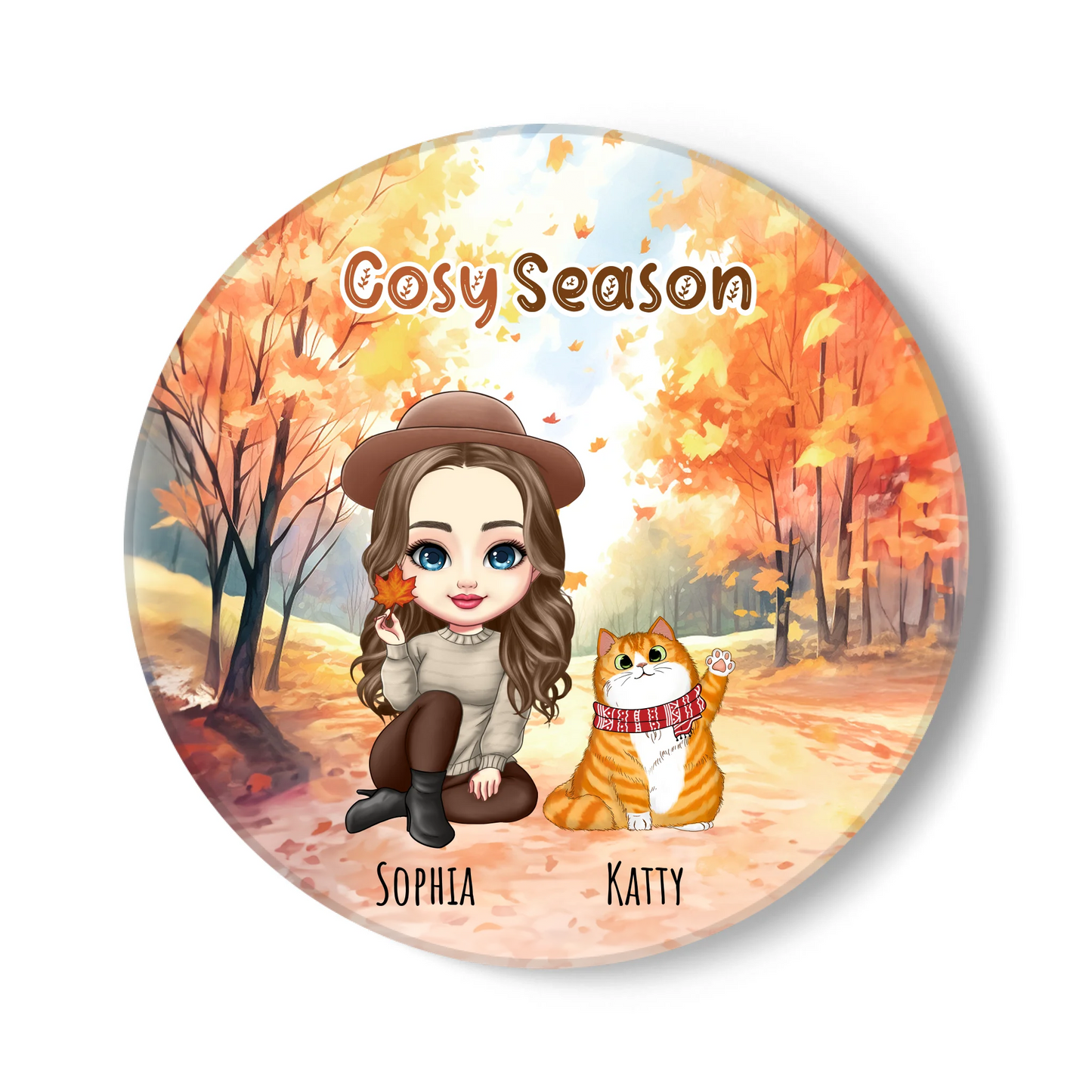 Cosy Season Personalised Cat Coaster
