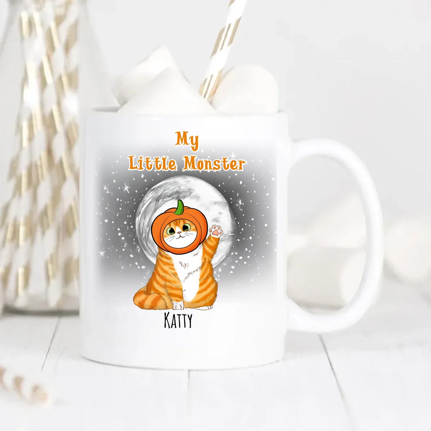 My Little Monsters Personalised Cat Halloween Mug