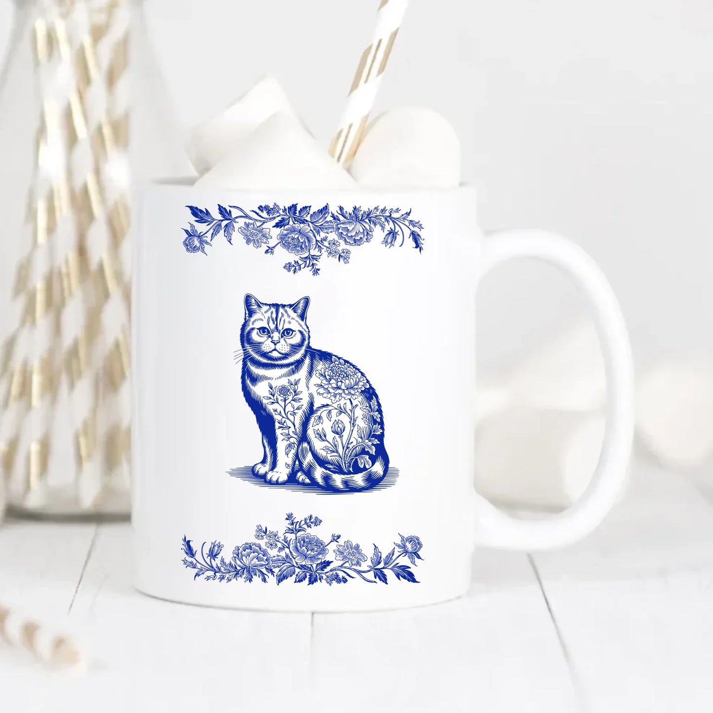 Personalised Cat Chinoiserie Toile de Jouy Mug