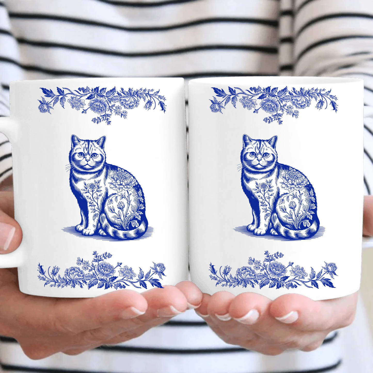 Personalised Cat Chinoiserie Toile de Jouy Mug