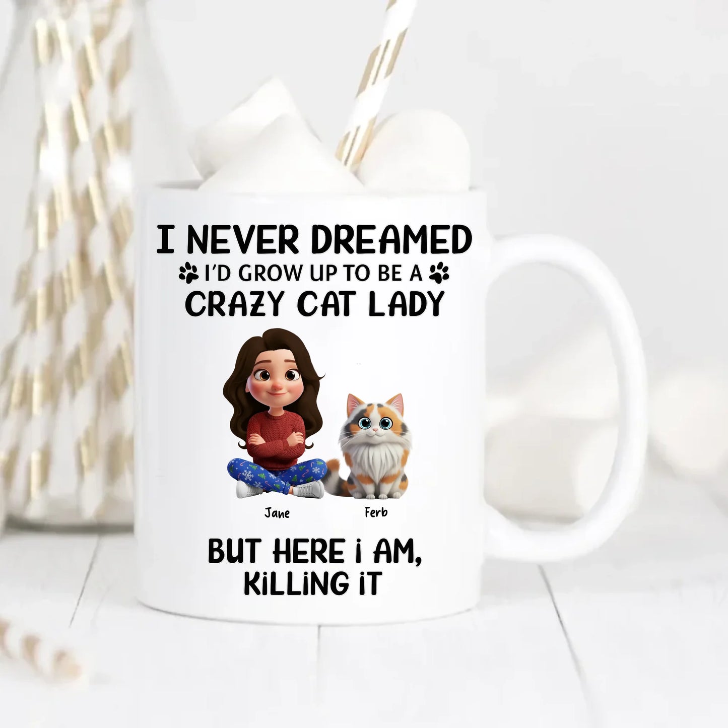 Crazy Cat Lady Dreams Personalised Mug