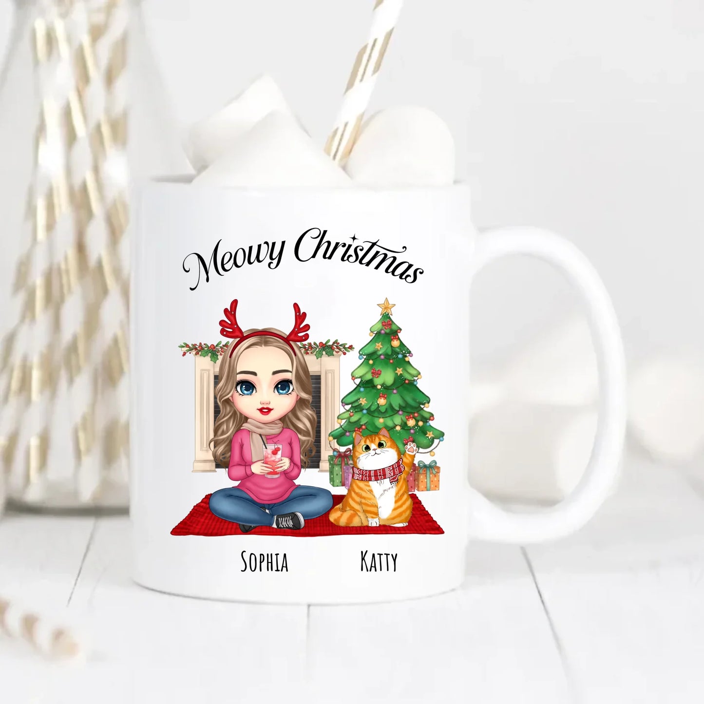 Meowy Christmas Personalised Cat Mug