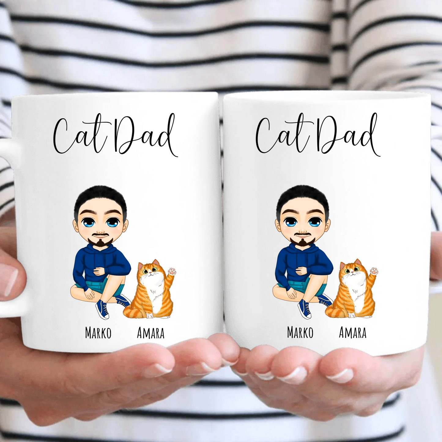 Personalised Cartoon Style Cat Dad Mug