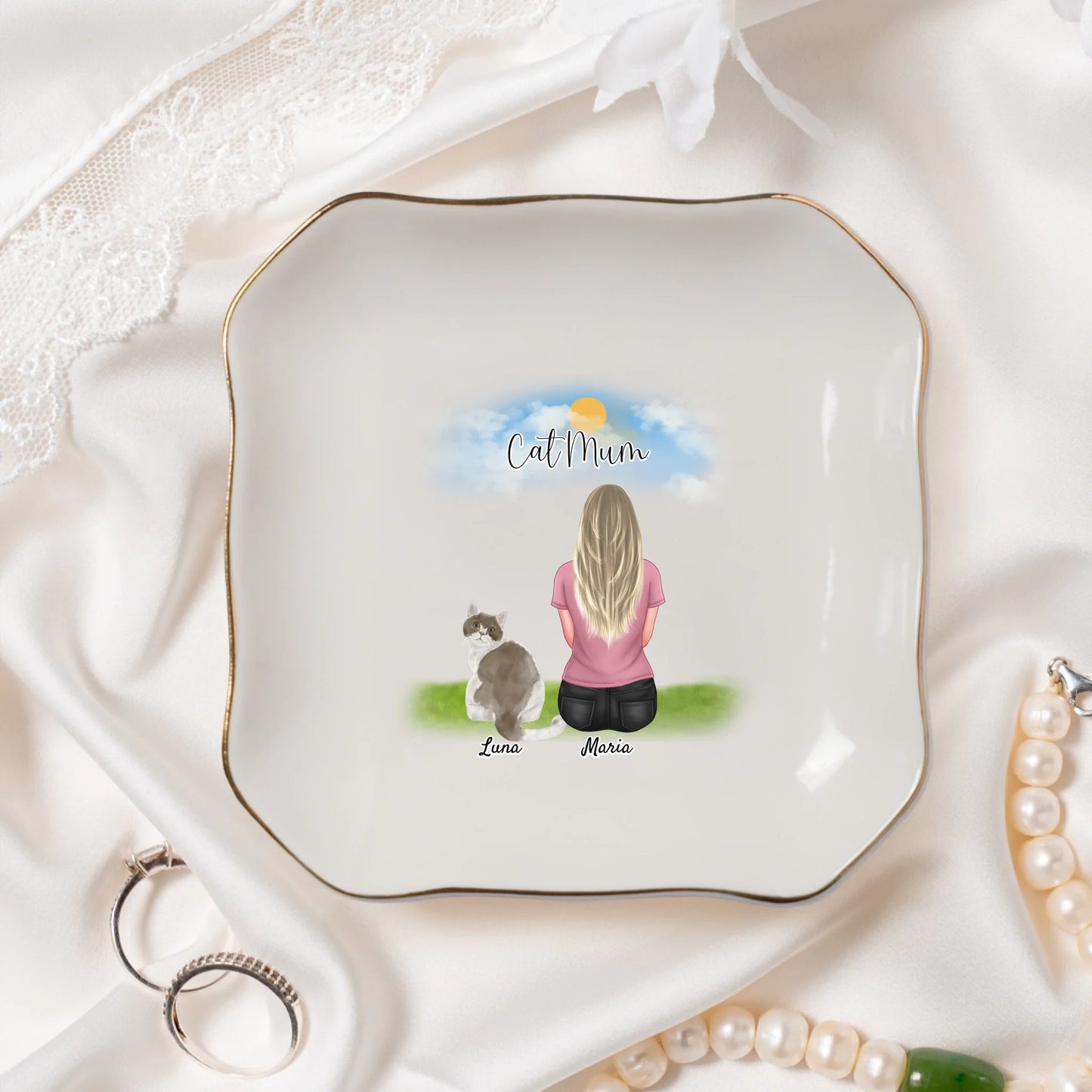 Personalised Cat Mum Ceramic Jewellery Dish