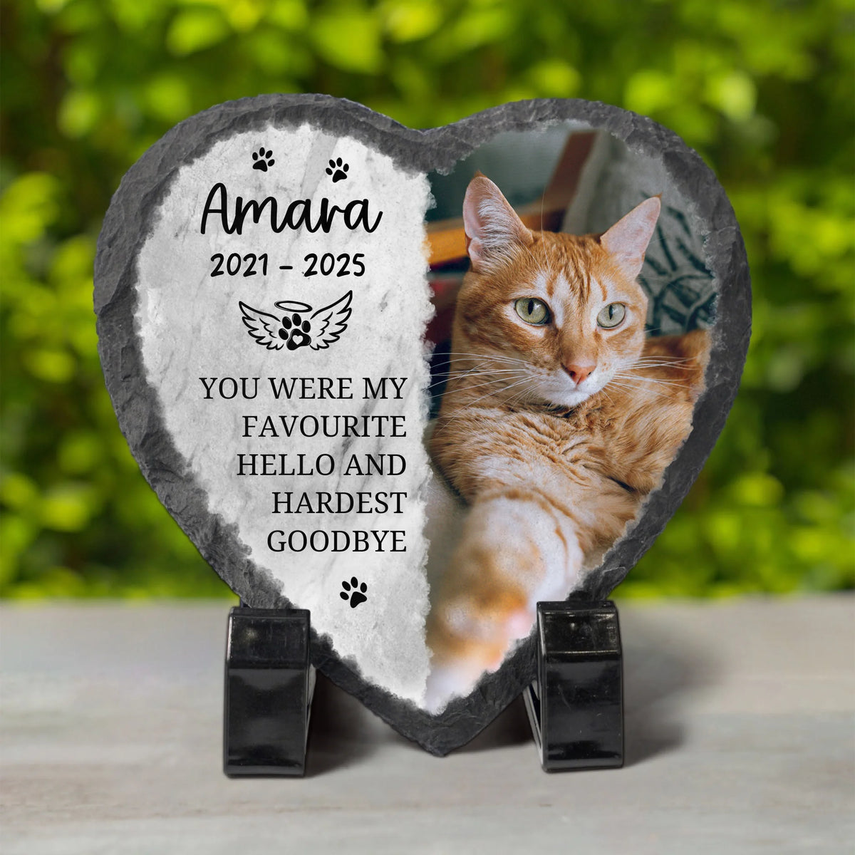 Personalised Pet Memorial Cream Heart Shape Garden Stone with Photo Upload and Quote