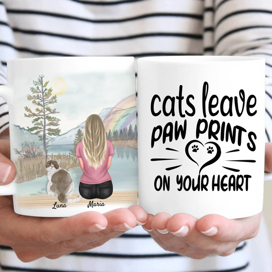 Personalised Cat Leave Paw Prints on Your Heart Mug