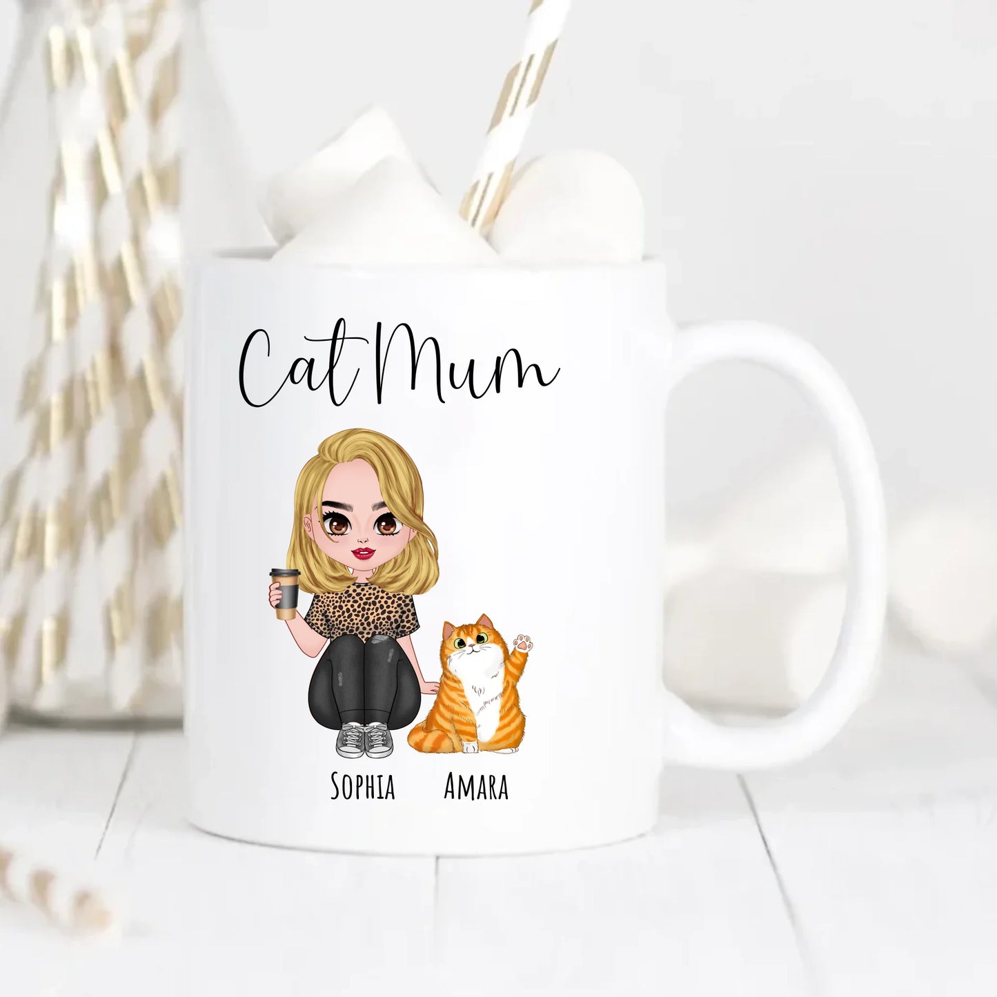 Personalised Cartoon Style Cat Mum Mug