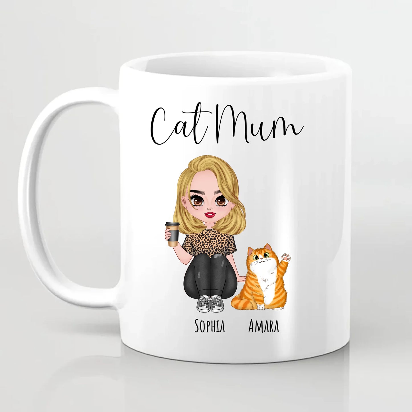 Personalised Cartoon Style Cat Mum Mug
