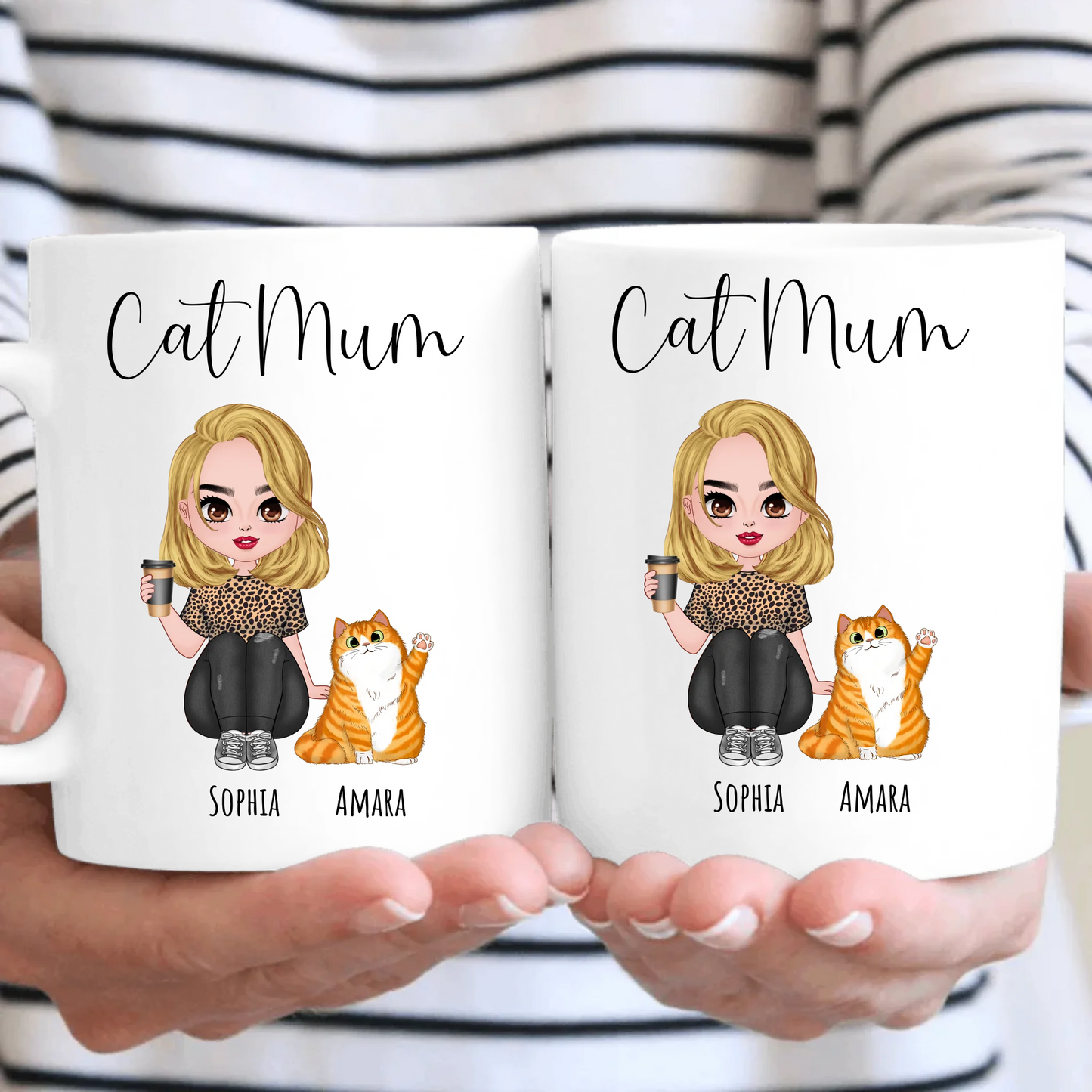 Personalised Cartoon Style Cat Mum Mug