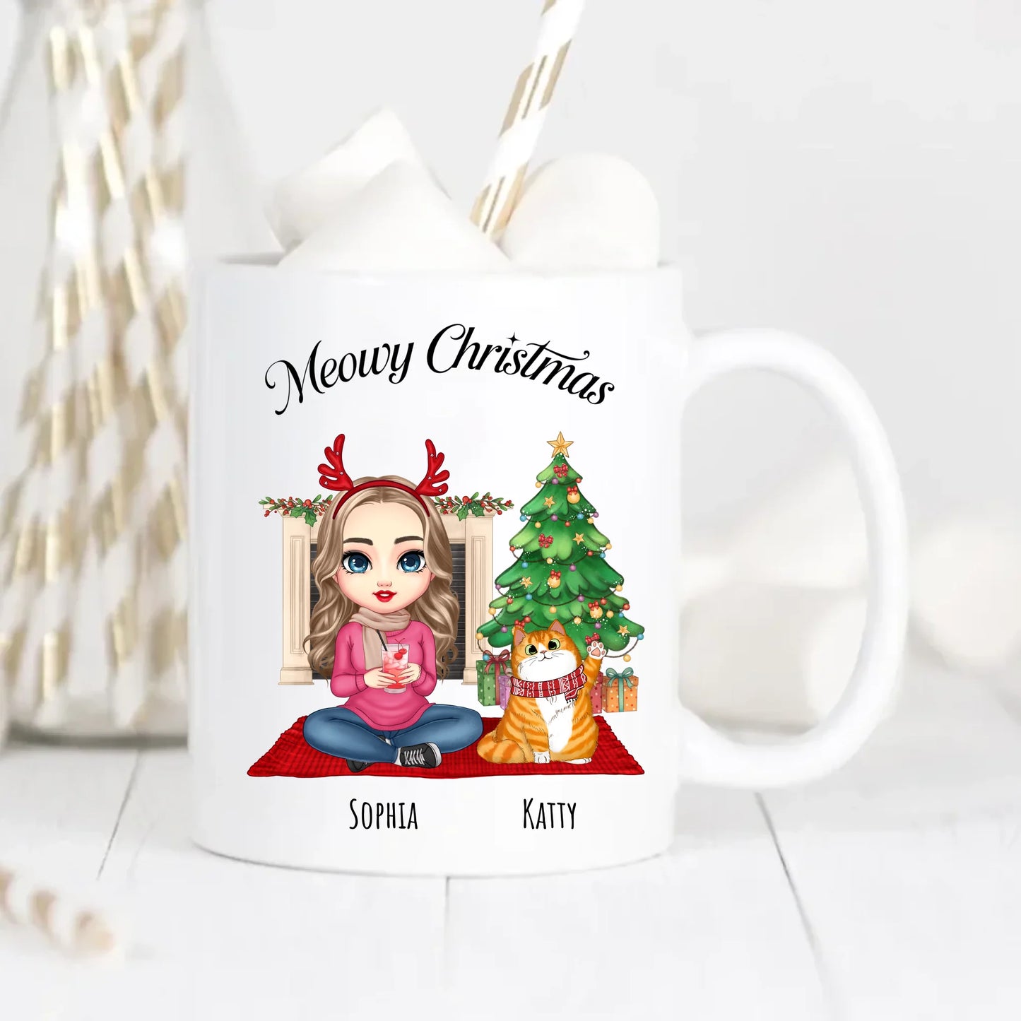 Meowy Christmas Personalised Cat Mug