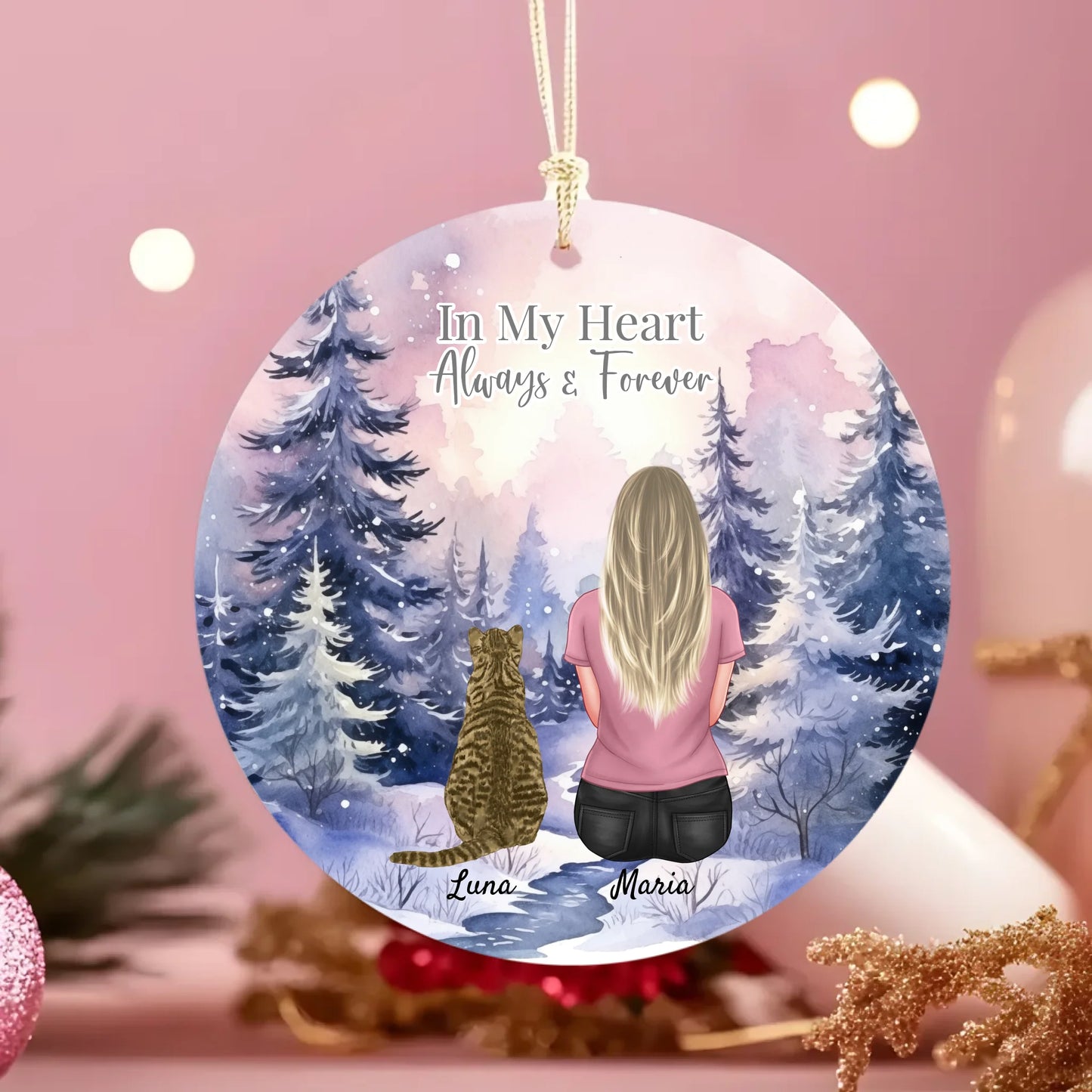 Christmas In My Heart Always & Forever Personalised Round Hanging Ceramic Ornament