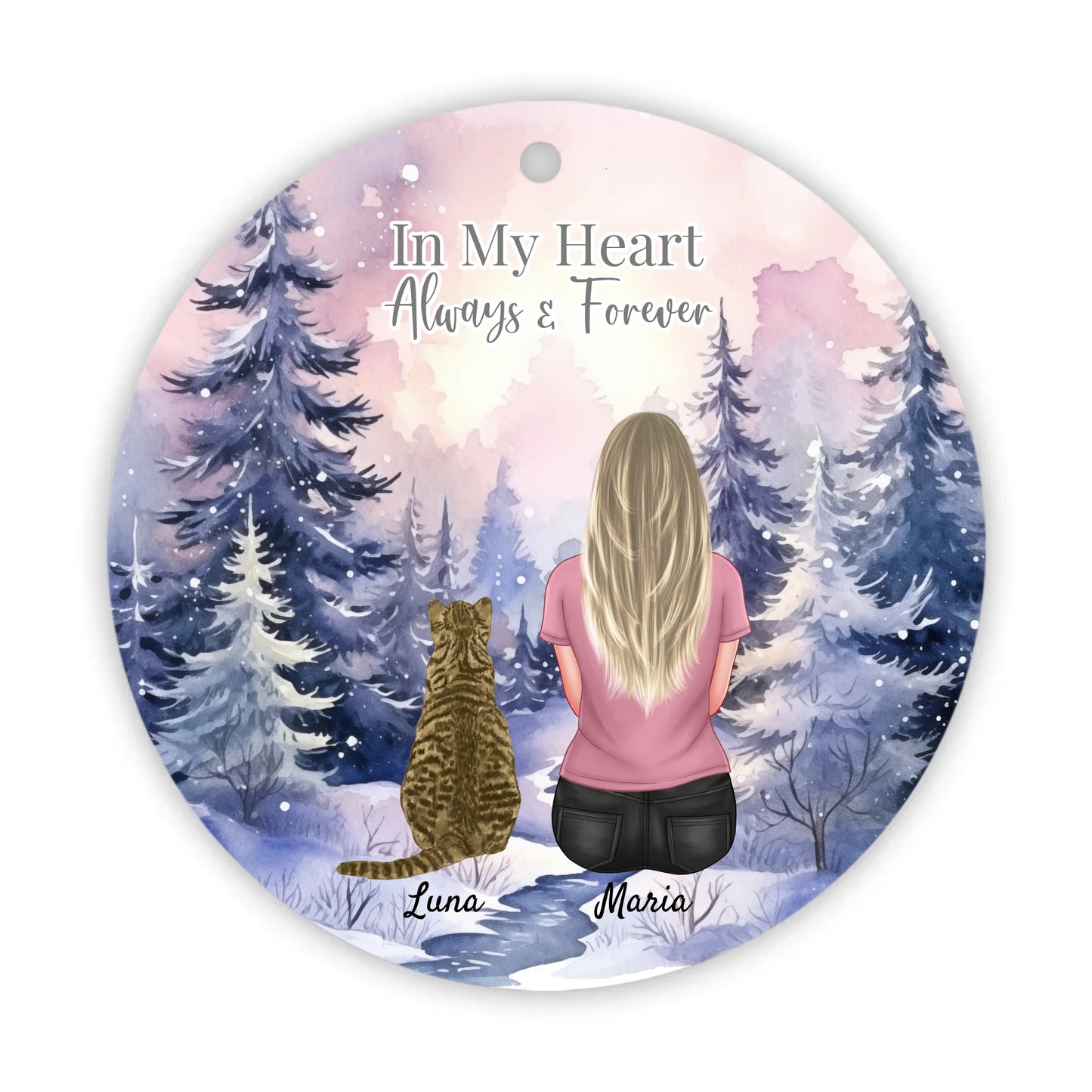 Christmas In My Heart Always & Forever Personalised Round Hanging Ceramic Ornament