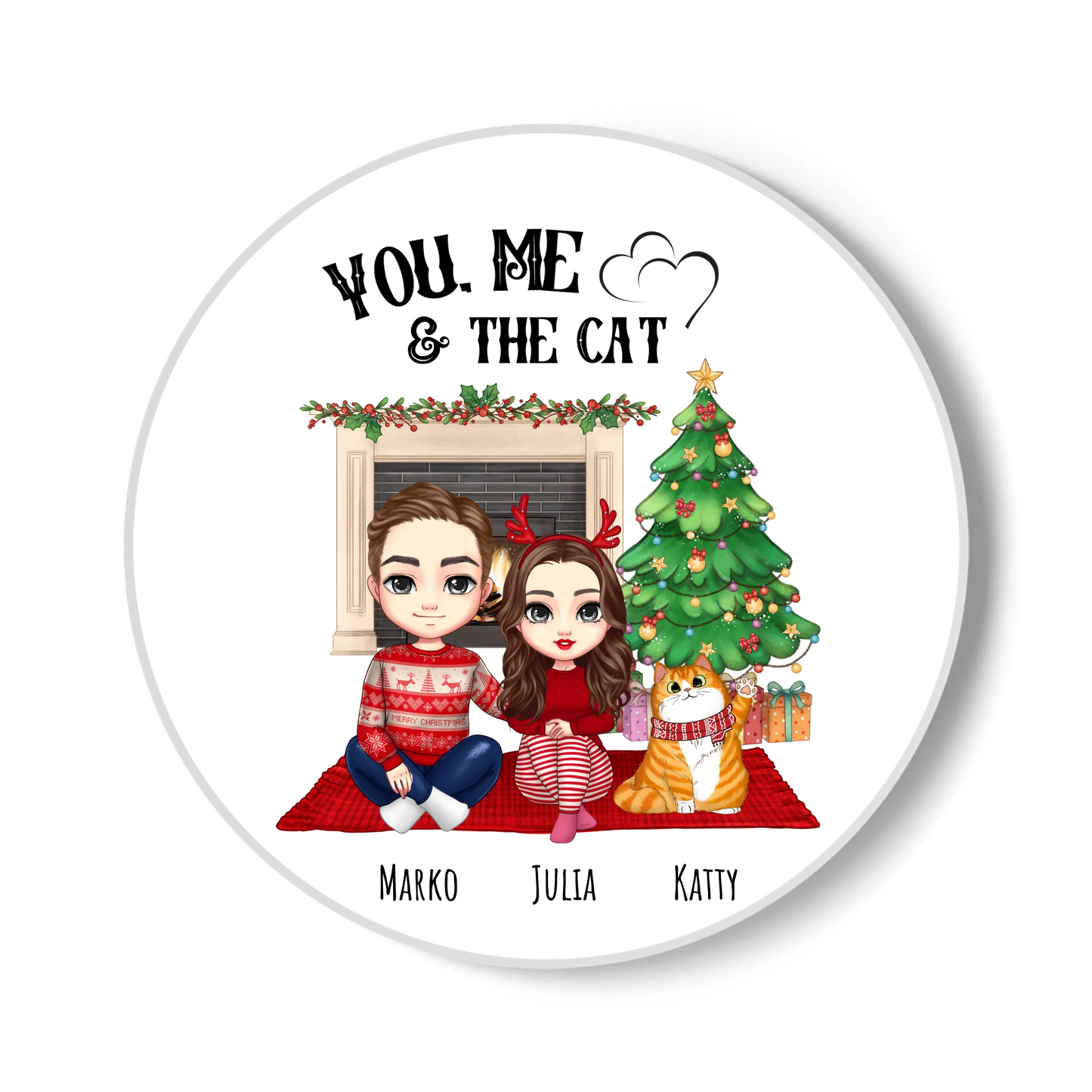 You Me and the Cats Personalised Christmas Cat Coaster
