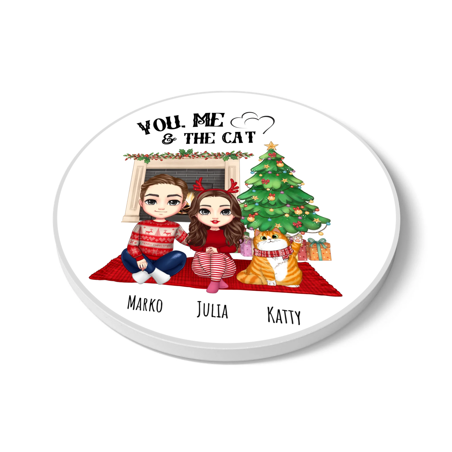 You Me and the Cats Personalised Christmas Cat Coaster