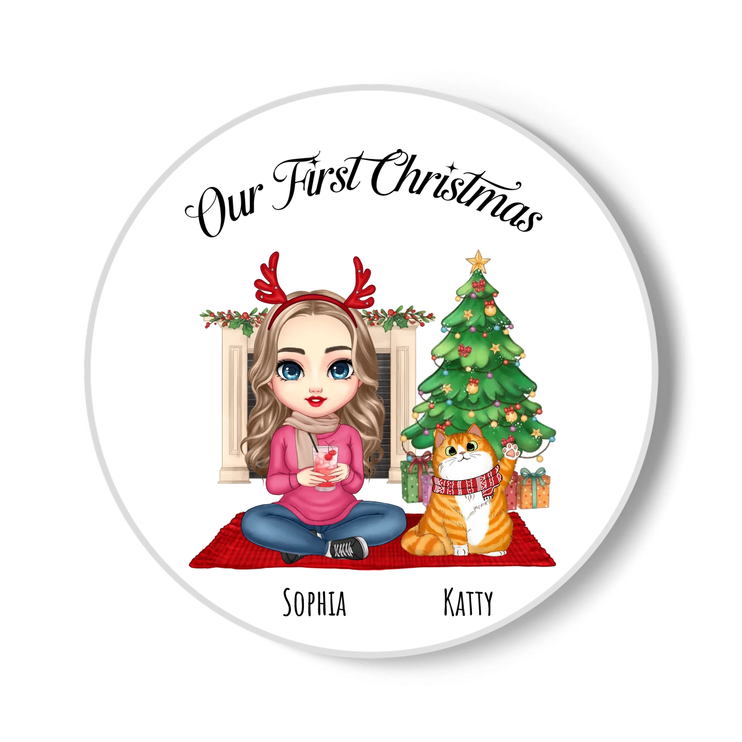 Our First Christmas Personalised Christmas Cat Coaster