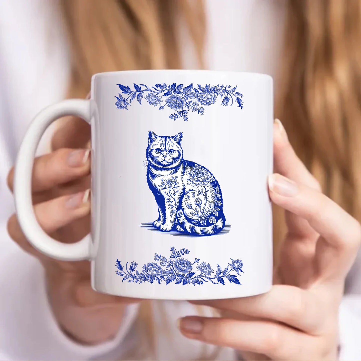 Personalised Cat Chinoiserie Toile de Jouy Mug