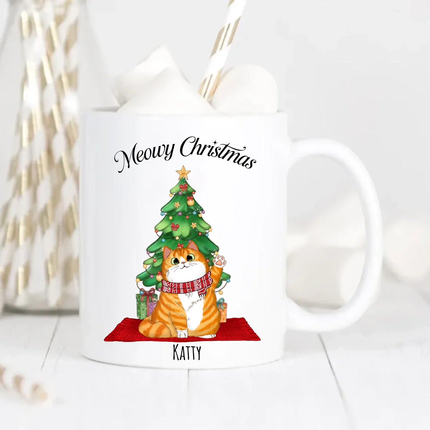 Meowy Christmas Cats Personalised Cat Mug