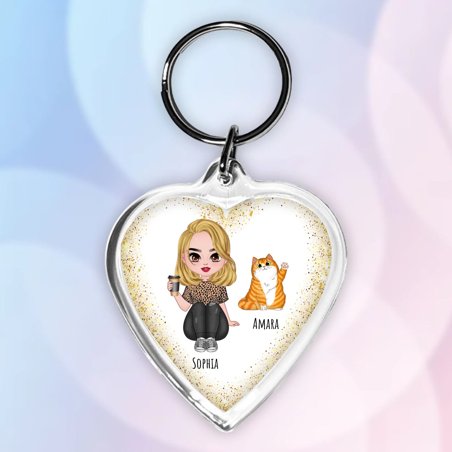Personalised Cat Mum Heart Keyring