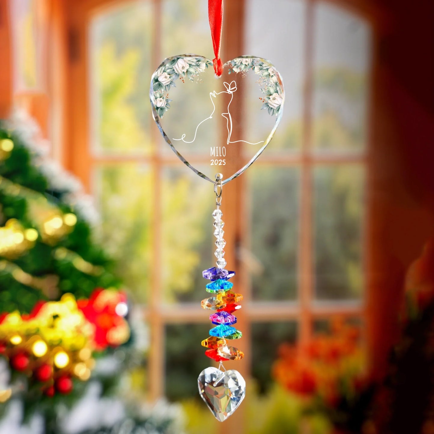 Custom Cat Name Memorial Glass Ornament With Crystal Charm