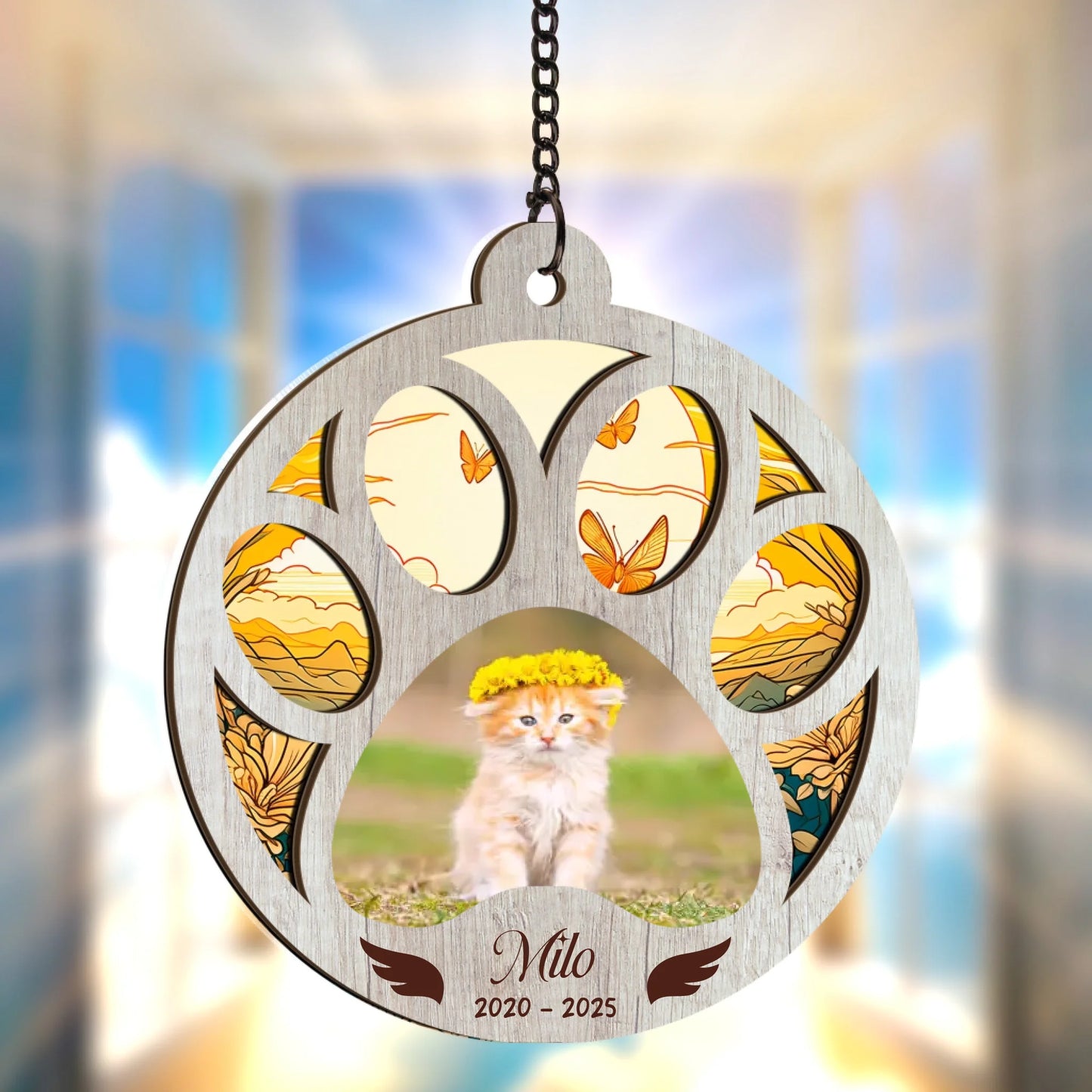 Photo Upload Personalised Paw Memorial Hanging Suncatcher