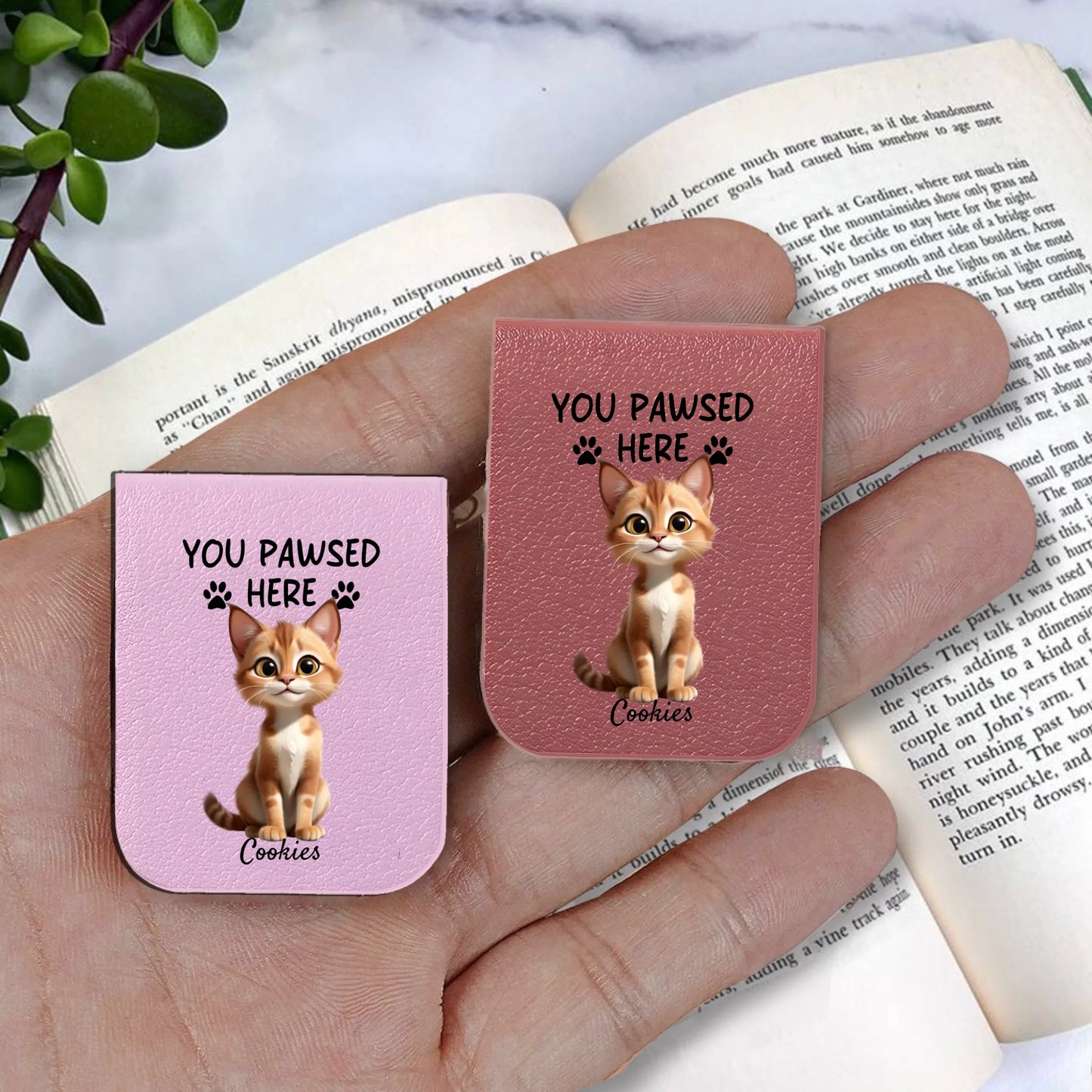 Faux Leather Personalised Cat Magnetic Bookmark