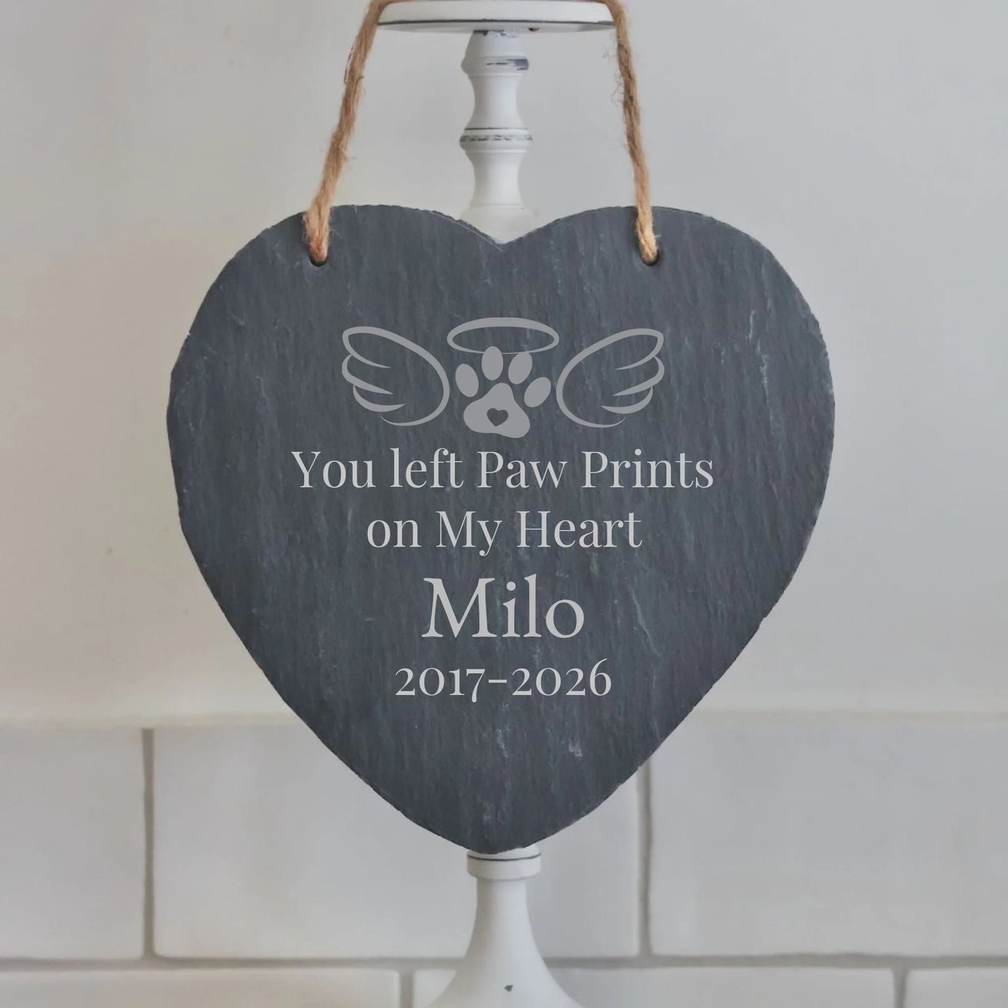 Memorial You Left Paw Prints Pet Slate Hanging Heart