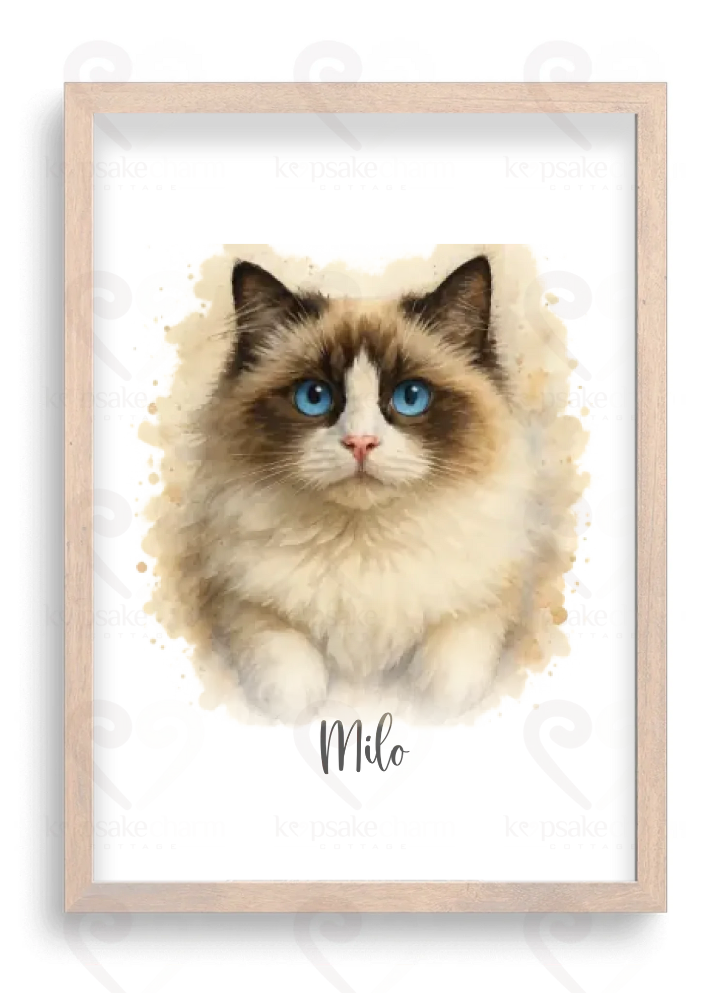 Watercolour Photo Upload Personalised Cat Framed Art - A4