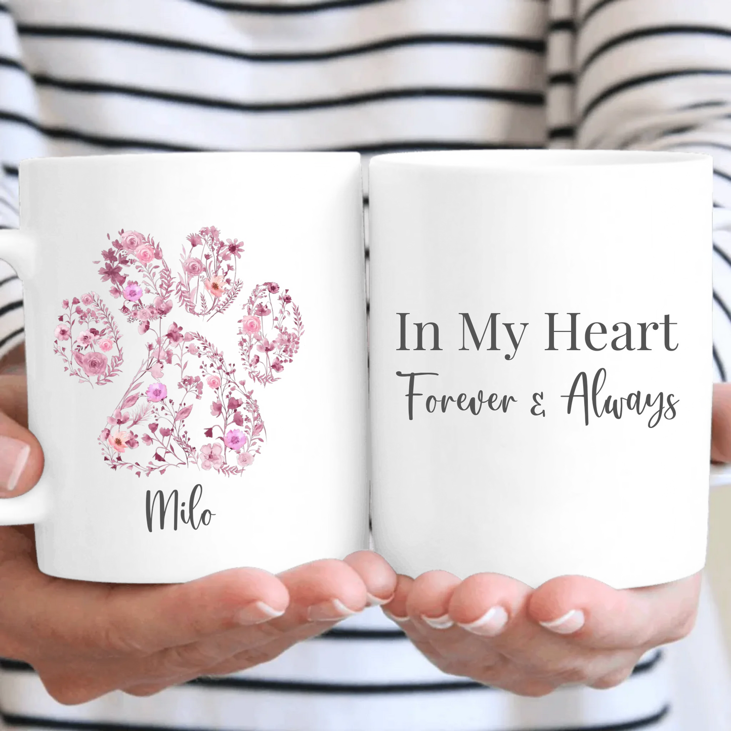 Floral Watercolour Paw Personalised Always In My Heart Mug