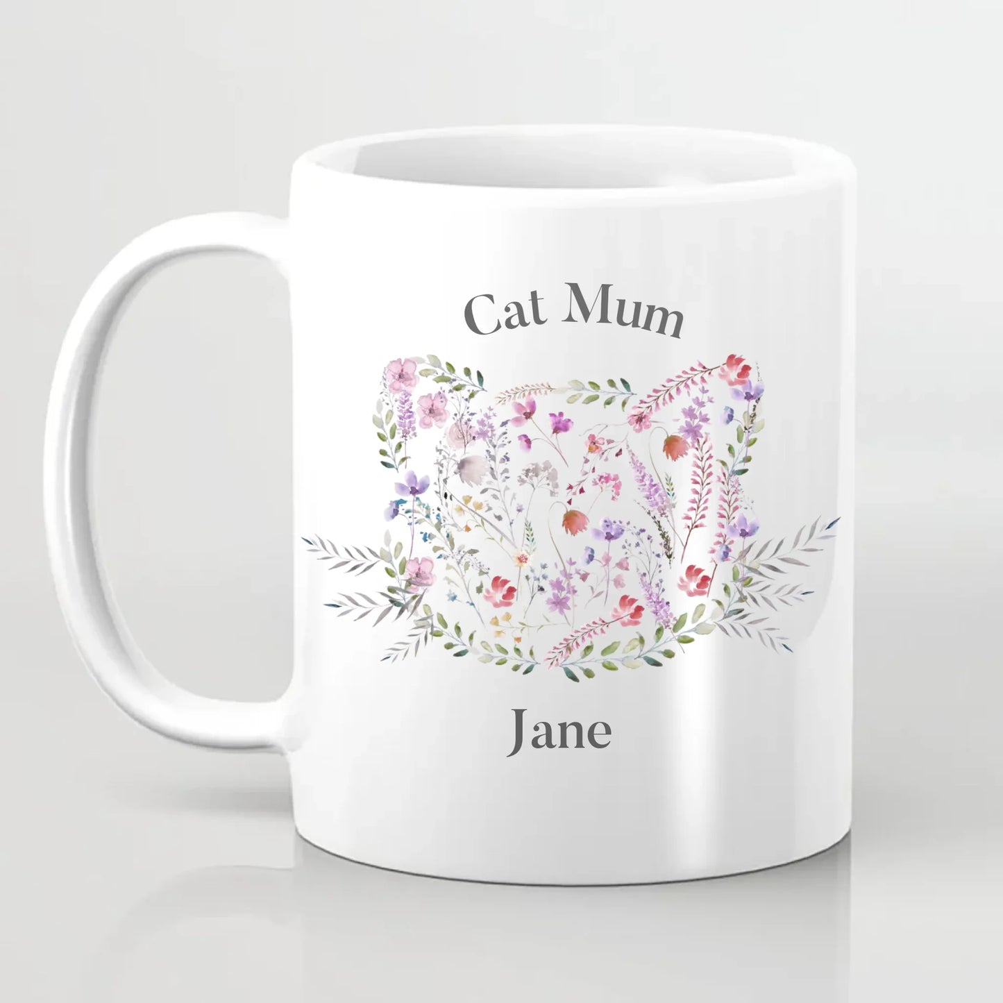 Floral Cat Face Cat Mum Personalised Mug