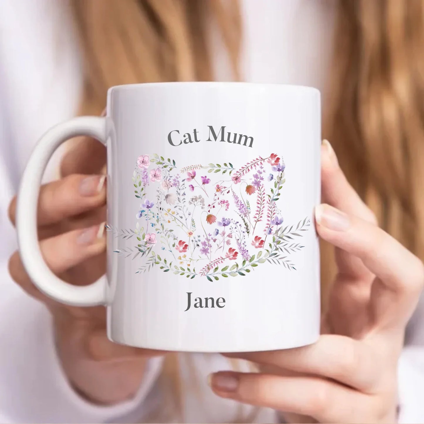 Floral Cat Face Cat Mum Personalised Mug